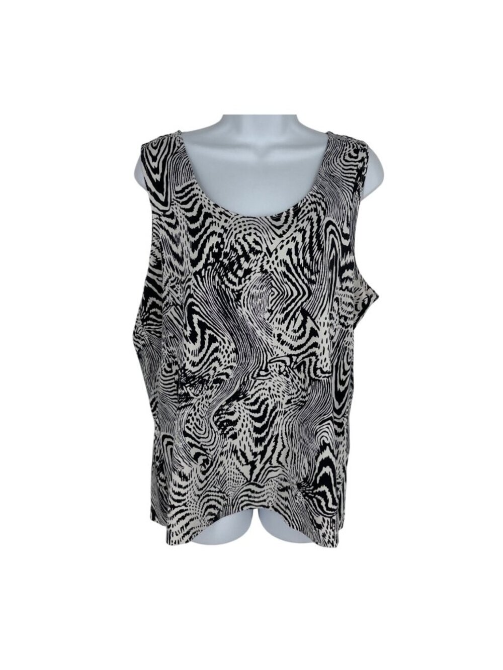 Chicos Black & White Abstract Print Sleeveless Scoop Neck Tank Top Size 3 US XL